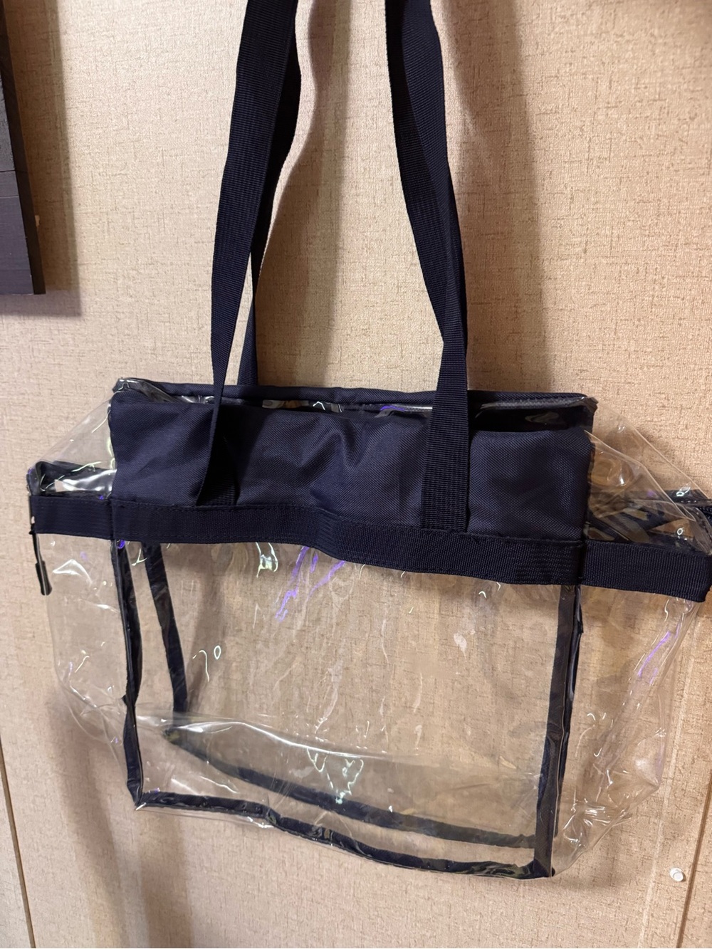 3/$15 Clear Navy Tote Bag with Top Trim
